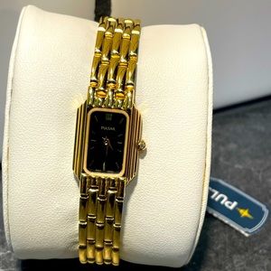 NWT Pulsar Ladies Gold and Black Watch - New Battery